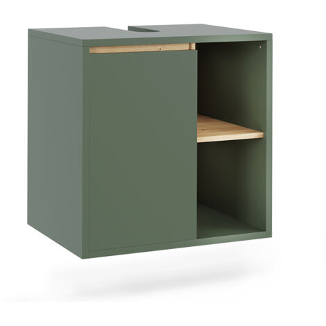 Mobiletto per lavabo Viola, Verde/Artigianale, 60 x 60 cm con ripiani aperti, Vicco