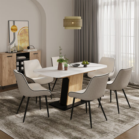 tavolo da pranzo allungabile Fenaro, Rovere bianco/nero/Goldkraft, 120 x 80 cm Estensibile, Vicco