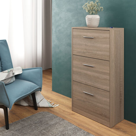 Vicco Scarpiera Orlando – 80x128x18 Cm, Bianco/Sonoma, Con 3 Scomparti Ribaltabili, Per Corridoio E Ingresso, Design Moderno Con Ripiani Aperti