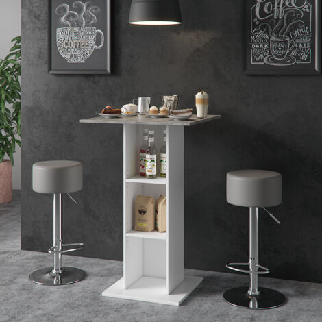 Tavolo bar alto Rodeo, Calcestruzzo, 70 x 70 cm con 2 sgabelli da bar, Vicco