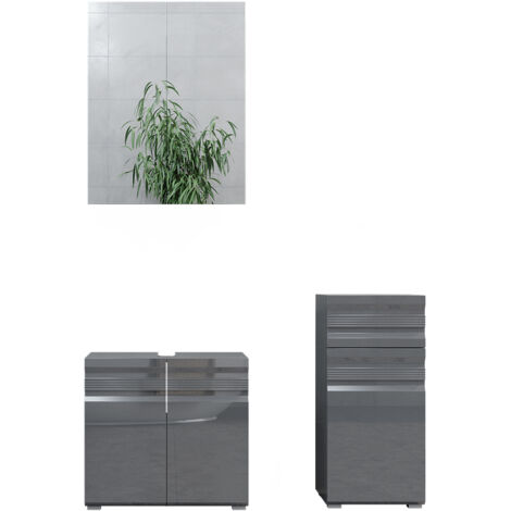 Set mobili bagno Freddy, Antracite lucido, 3 parti, Vicco