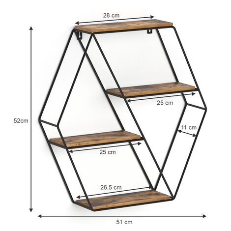 Scaffale a parete „Fyrk“ Legno antico/nero Vicco