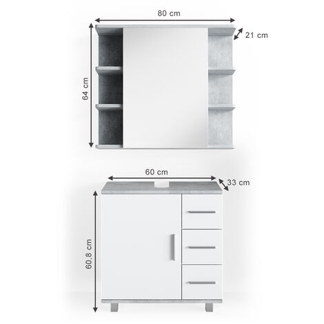 Set mobili per bagno „Ilias“ bianco/calcestruzzo 2 pezzi Vicco