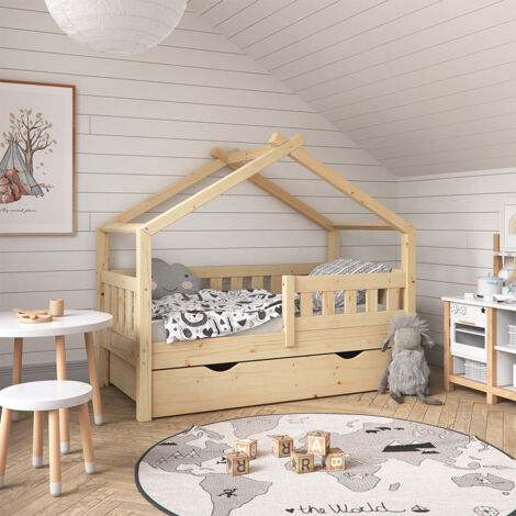 Letto montessori bambini Design, Legno, 70x140 cm con cassetto, Vitalispa