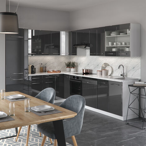 Cucina angolare completa Fame-Line, Antracite, 227 x 60 cm senza piano di lavoro, Vicco