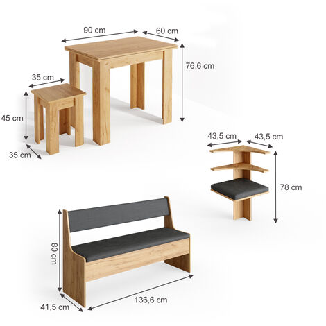 Set panca ad angolo „Roman“ 180x180 cm goldcraft con sgabello e tavolo Vicco