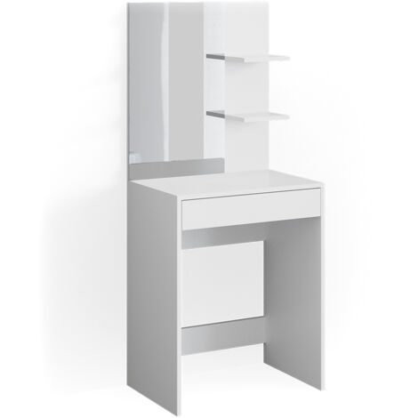 Coiffeuse Vicco Isabelle Avec LED, Miroir, Tiroir Et Tabouret - Blanc (neuve)