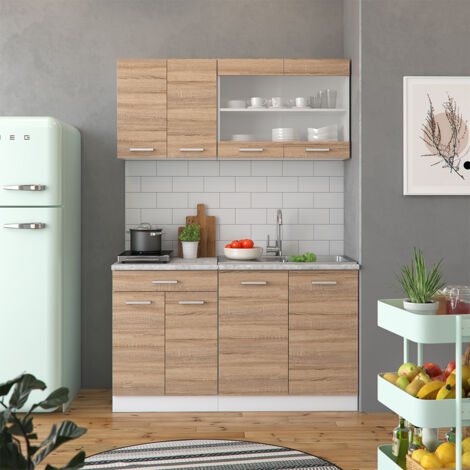 Cucina monoblocco R-Line, Sonoma, 140 cm , PL Marmo, Vicco