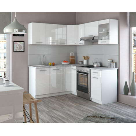 Cucina angolare completa Rick, Bianco, 167 x 60 cm , PL Marmo, Vicco