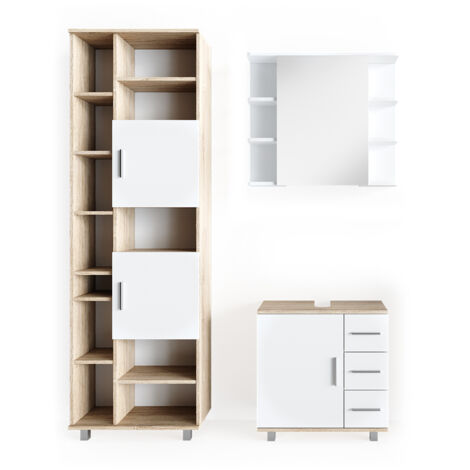 Set mobili bagno Ilias, Sonoma, 3 parti, con colonna, Vicco
