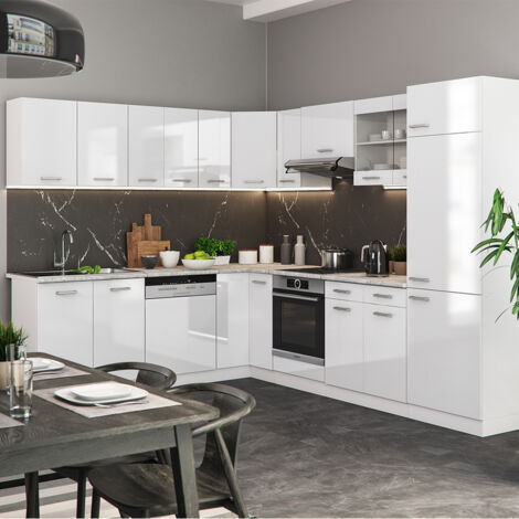 Cucina angolare completa R-Line, Bianco, 227 x 287 cm , PL Marmo, Vicco (1/5)