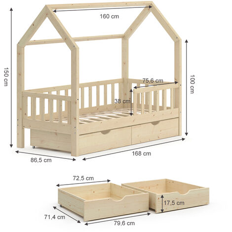 Letto Bambini Forma Casa „Wiki 80x160 naturale con Casetti VitaliSpa