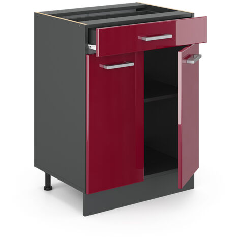 Vicco Mobiletto Base Cucina R-Line Rosso Lucido 60 Cm – Senza Piano