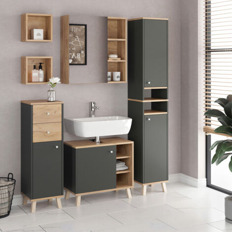 Set mobili bagno Senyo, Antracite, 5 parti, Vicco