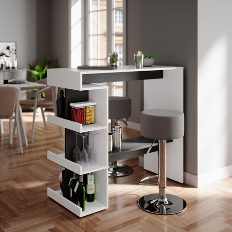 Tavolo bar alto Dana, Bianco, 108 x 50 cm con 2 sgabelli da bar, Vicco
