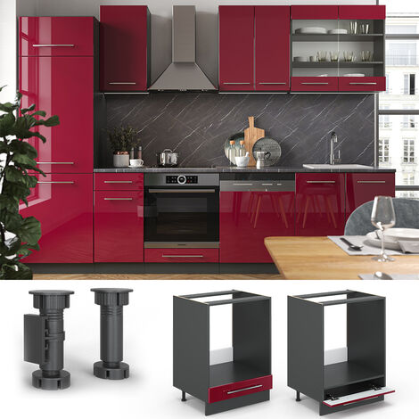 Mobile per forno da incasso Fame-Line, Rosso bordeaux lucido, 60 cm senza piano di lavoro, Vicco