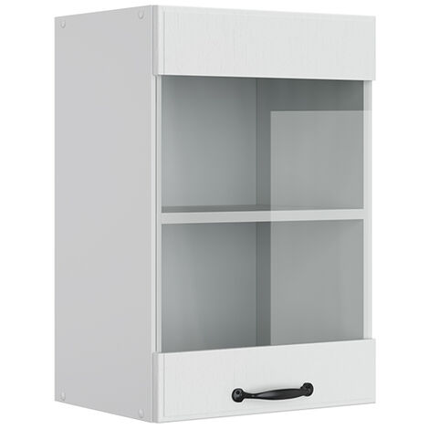 Mobile da cucina in vetro R-Line, Bianco casa di campagna, 40 cm, Vicco