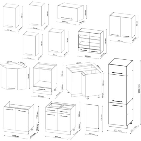 Cucina angolare completa Fame-Line, Antracite casa di campagna/bianco, 227 x 60 cm senza piano di lavoro, Vicco