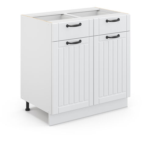 Mobiletto base per cucina Fame-Line, Bianco rustico, 80 cm senza piano di lavoro, Vicco