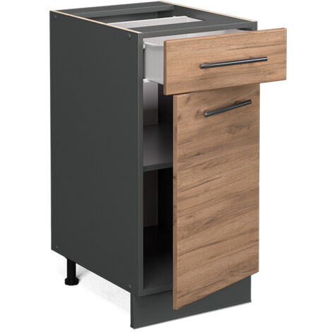 Mobiletto base per cucina Fame-Line, Rovere dorato, 40 cm senza piano di lavoro, Vicco