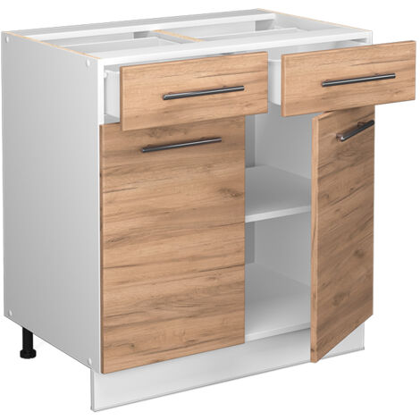 Mobiletto base per cucina Fame-Line, Rovere dorato, 80 cm senza piano di lavoro, Vicco