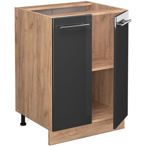 Mobiletto base cucina Fame-Line, Antracite lucido, 60 cm senza piano di lavoro, Vicco