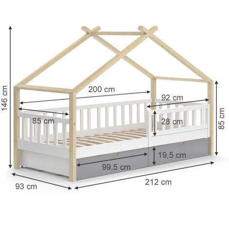 Letto a casetta „Design“ 200x90cm Bianco/Naturale con Materasso