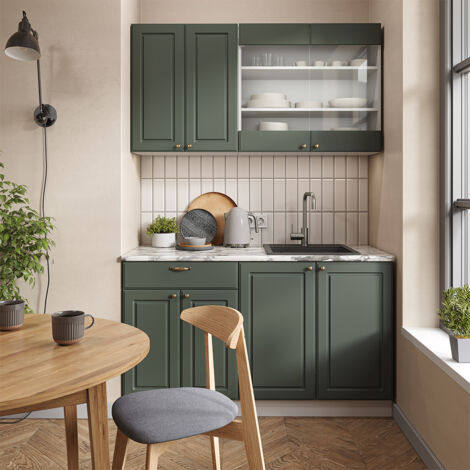 Cucina completa Fame-Line, Verde-oro Country House/Bianco, 140 cm senza piano di lavoro, Vicco