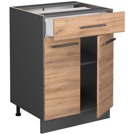 Mobiletto base per cucina Fame-Line, Rovere dorato, 60 cm con cassetto, senza piano di lavoro, Vicco