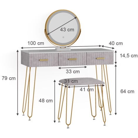 Toletta per Trucco con Specchio per Trucco a LED, Postazione Trucco  Toeletta Trucco Bambina Toeletta con 2 Cassetti Stile Moderno, per Camera  da Letto, Bianco (Size : 100cm/39.4'') : : Casa e