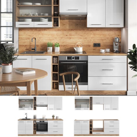 Cucina Fame-Line 235cm quercia/bianco lucido Vicco