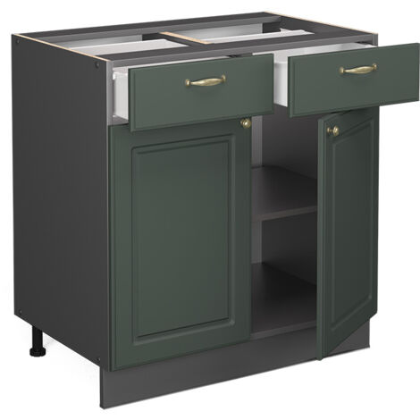Mobiletto base per cucina Fame-Line, Verde-oro rustico, 80 cm senza piano di lavoro, Vicco