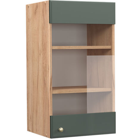 Mobile da cucina in vetro Fame-Line, Verde-oro rustico, 40 cm, Vicco