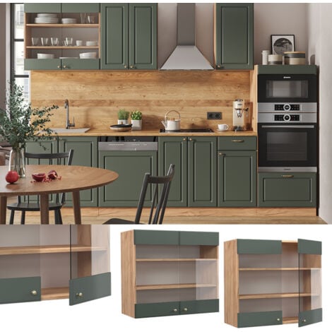 Mobile da cucina in vetro Fame-Line, Verde-oro Country House, 80 cm, Vicco