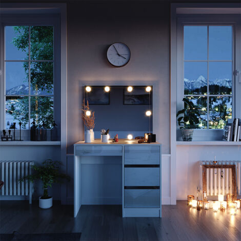 Tavolo da toilette Sherry, Bianco, 90 cm con illuminazione a LED, Vicco
