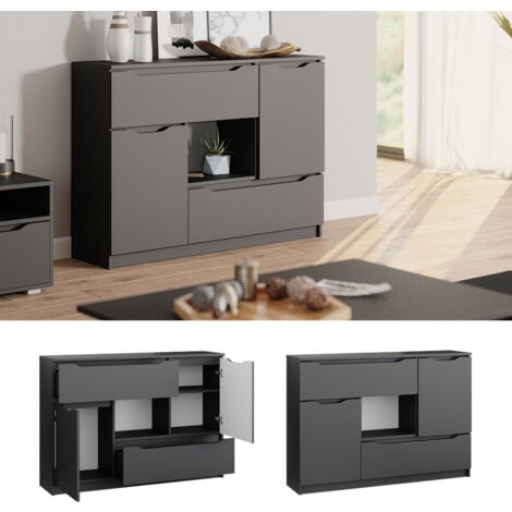 Credenza Soggiorno Vetrina Soggiorno Grigio con 2 cassetti e 2 Ante – Vicco