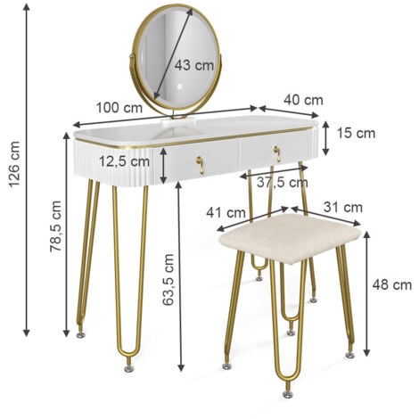 Comodino Vicco Grace bianco + sgabello e specchio LED