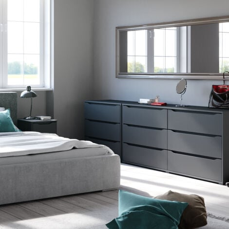 Cassettiera Vicco Ruben Antracite 160x77.6cm | 6 Cassetti Spaziosi | Design Moderno Senza Maniglie | Per Camera Da Letto E Ufficio - Foto 8