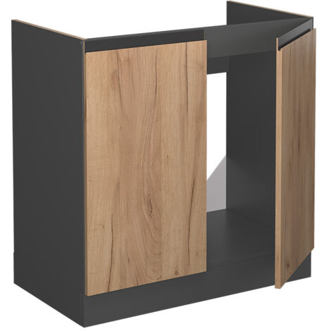 Mobile lavello cucina R-Line, Quercia dorata, 80 cm Forma a J, senza piano di lavoro, Vicco