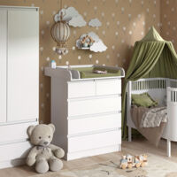 Fasciatoio Emma, Bianco, 80 x 100 cm con 5 cassetti, Vicco