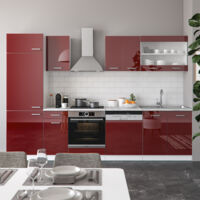 Cucina componibile R-Line, Bordeaux lucido/bianco, 300 cm senza piano di lavoro, Vicco