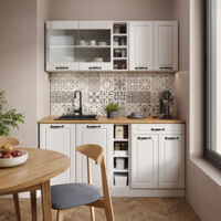 Cucina completa R-Line, Casa di campagna bianca/bianco, 160 cm senza piano di lavoro, Vicco
