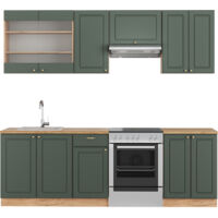 Cucina componibile Fame-Line, Quercia verde-oro Country/oro Power, 240 cm senza piano di lavoro, Vicco
