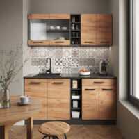 Cucina completa R-Line, Rovere dorato/antracite, 160 cm senza piano di lavoro, Vicco