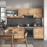 Cucina componibile Raul, Rovere dorato/antracite, 240 cm , PL Fantasia nera, Vicco