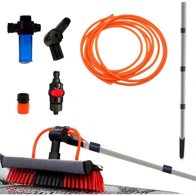 Rouge/Noir 3,6 mètres TELESCOPIC HYDROCLEANER - VENTEO - Brosse à eau de lavage - Manche télescopique - Brosse avec éponge et raclette - Adaptateur d'angle pro