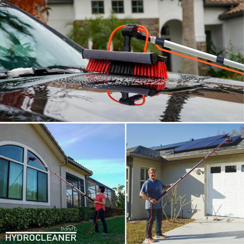 Rouge/Noir 3,6 mètres TELESCOPIC HYDROCLEANER - VENTEO - Brosse à eau de lavage - Manche télescopique - Brosse avec éponge et raclette - Adaptateur d'angle pro 2