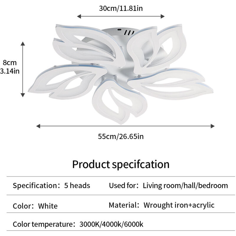 Plafoniera moderna a LED dimmerabile, lampada da soffitto a forma di petalo  creativa da 60 W, lampadario moderno in metallo acrilico per soggiorno, ri