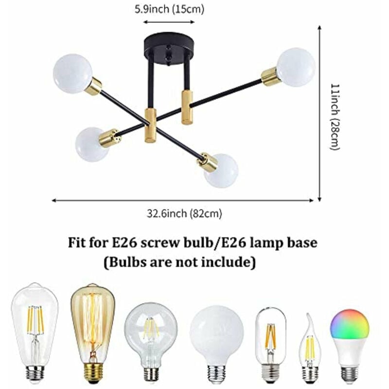 CIBITA Lampadario Industriale, Plafoniera Sputnik Vintage, Lampada da  Soffitto Forma DIY in Ferro Dorato per Camera da Letto, Soggiorno, Cucina,  E27, Diametro 72 cm (Senza Lampadina) : : Illuminazione