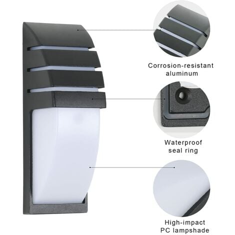 GOECO Applique da Esterno Impermeabile IP65 Lampada da parete a LED Bianco Freddo 6000K Per Ingresso Cortile Giardino Terrazza Balcone Garage Nero